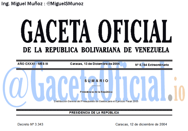 Gaceta Oficial 5744 del 14 Diciembre 2004