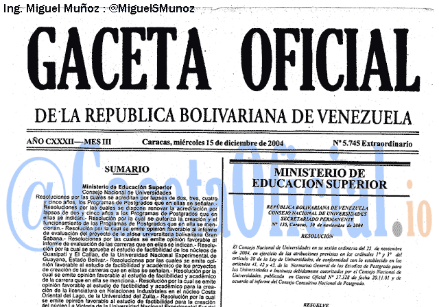 Gaceta Oficial 5745 del 15 Diciembre 2004