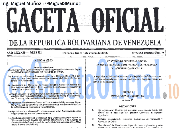 Gaceta Oficial 5754 del 3 Enero 2005