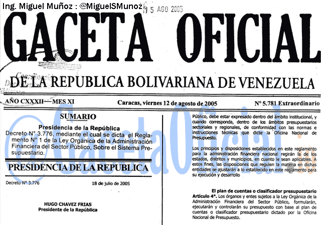 Gaceta Oficial 5781 del 12 Agosto 2005