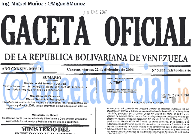 Gaceta Oficial 5832 del 22 Diciembre 2006