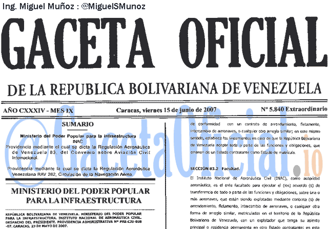 Gaceta Oficial 5840 del 15 Junio 2007