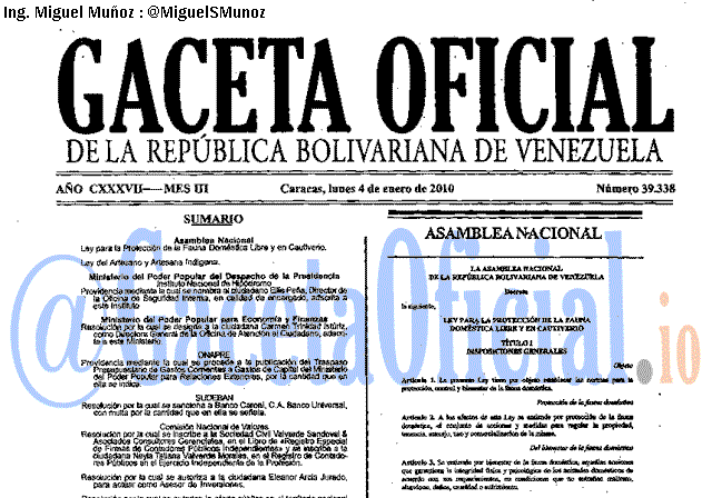 Gaceta Oficial 39338 del 4 Enero 2010