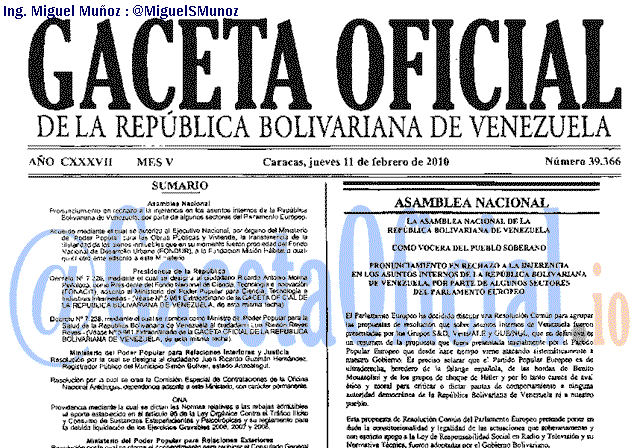 Gaceta Oficial 39366 del 11 Febrero 2010