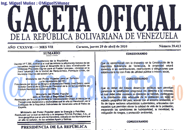 Gaceta Oficial 39413 del 29 Abril 2010
