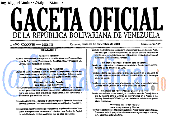 Gaceta Oficial 39577 del 20 Diciembre 2010