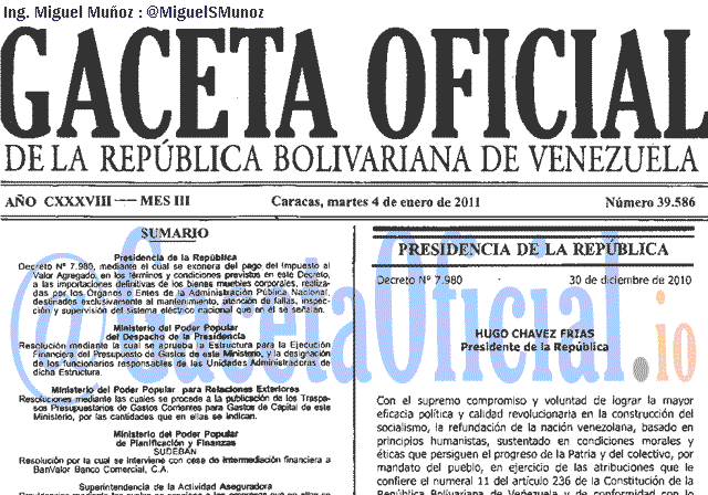Gaceta Oficial 39586 del 4 Enero 2011