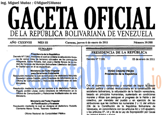 Gaceta Oficial 39588 del 6 Enero 2011