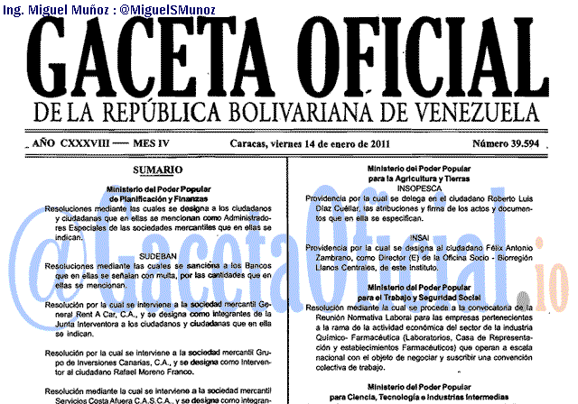 Gaceta Oficial 39594 del 14 Enero 2011