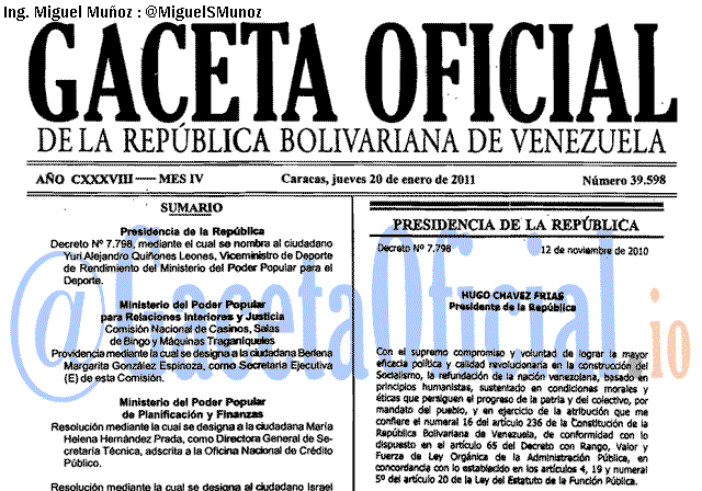 Gaceta Oficial 39598 del 20 Enero 2011