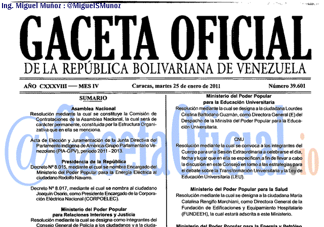 Gaceta Oficial 39601 del 25 Enero 2011