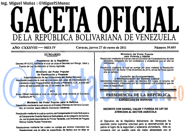 Gaceta Oficial 39603 del 27 Enero 2011