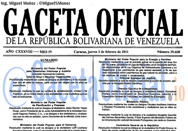 Gaceta Oficial 39608 del 3 Febrero 2011