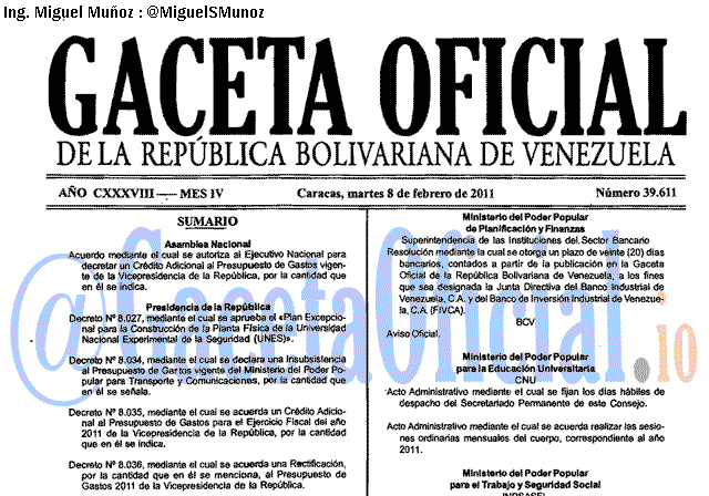 Gaceta Oficial 39611 del 8 Febrero 2011