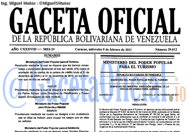 Gaceta Oficial 39612 del 9 Febrero 2011