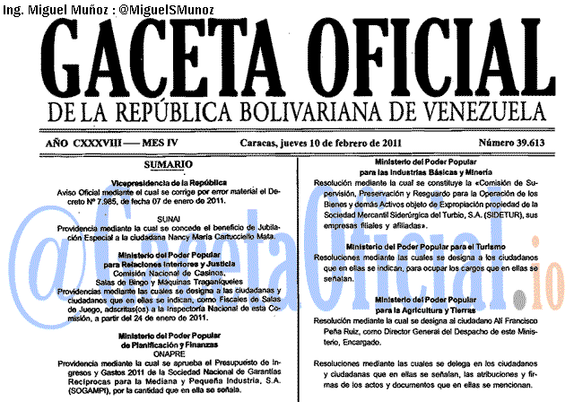 Gaceta Oficial 39613 del 10 Febrero 2011