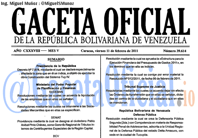 Gaceta Oficial 39614 del 11 Febrero 2011
