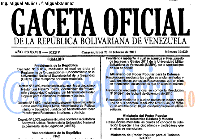 Gaceta Oficial 39620 del 21 Febrero 2011