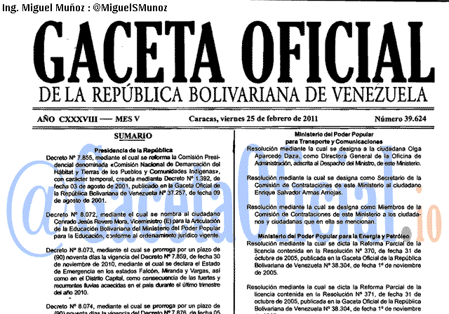 Gaceta Oficial 39624 del 25 Febrero 2011