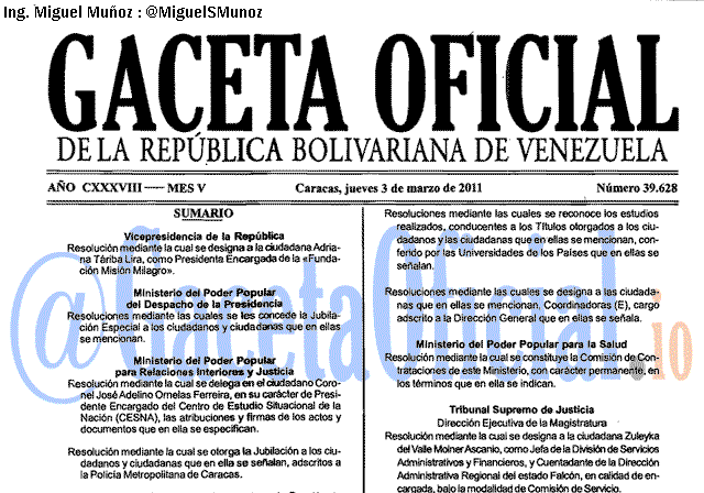 Gaceta Oficial 39628 del 3 Marzo 2011