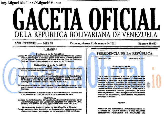 Gaceta Oficial 39632 del 11 Marzo 2011