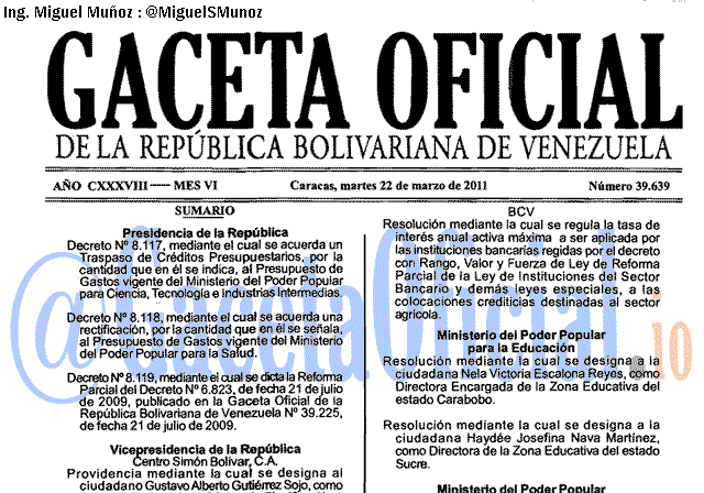 Gaceta Oficial 39639 del 22 Marzo 2011