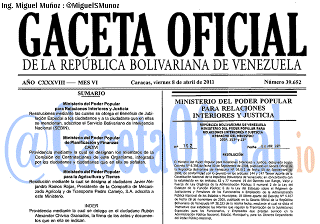 Gaceta Oficial 39652 del 8 Abril 2011