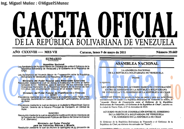 Gaceta Oficial 39669 del 9 Mayo 2011