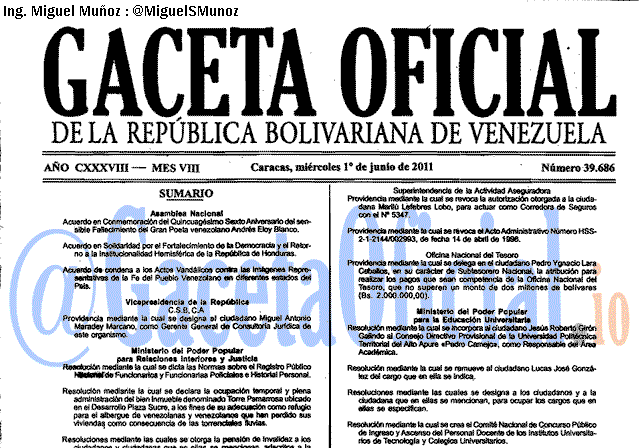 Gaceta Oficial 39686 del 1 Junio 2011