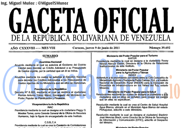 Gaceta Oficial 39692 del 9 Junio 2011