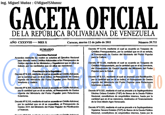 Gaceta Oficial 39711 del 12 Julio 2011