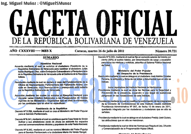Gaceta Oficial 39721 del 26 Julio 2011