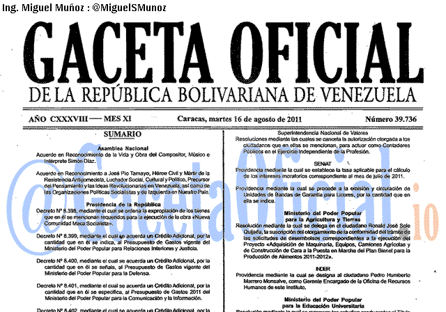 Gaceta Oficial 39736 del 16 Agosto 2011