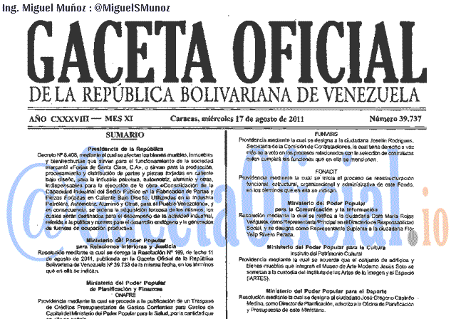 Gaceta Oficial 39737 del 17 Agosto 2011