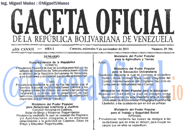 Gaceta Oficial 39796 del 9 Noviembre 2011