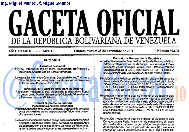 Gaceta Oficial 39808 del 25 Noviembre 2011
