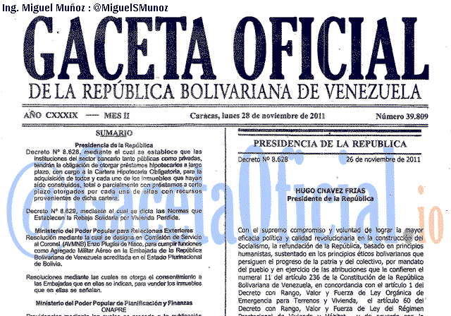 Gaceta Oficial 39809 del 28 Noviembre 2011