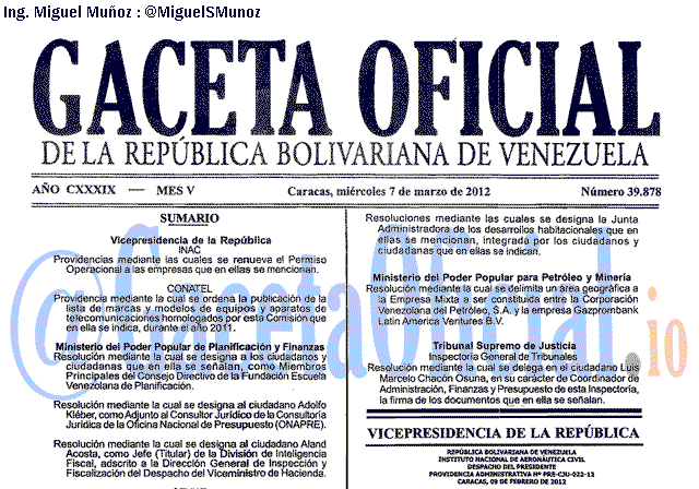 Gaceta Oficial 39878 del 7 Marzo 2012