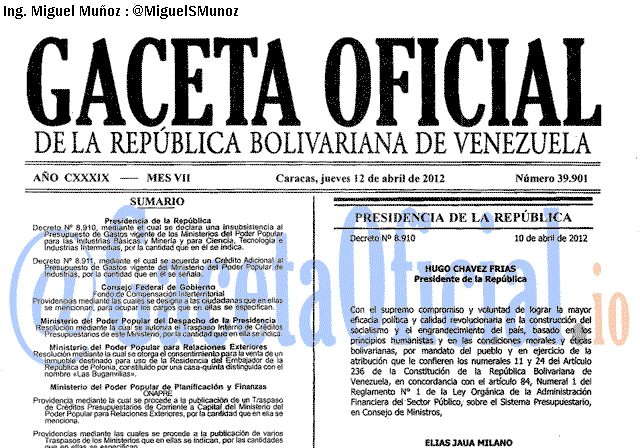 Gaceta Oficial 39901 del 12 Abril 2012