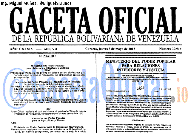 Gaceta Oficial 39914 del 3 Mayo 2012