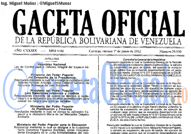 Gaceta Oficial 39935 del 1 Junio 2012