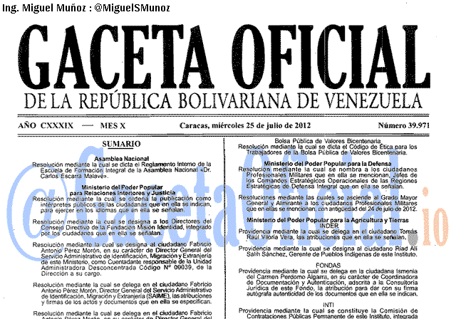 Gaceta Oficial 39971 del 25 Julio 2012