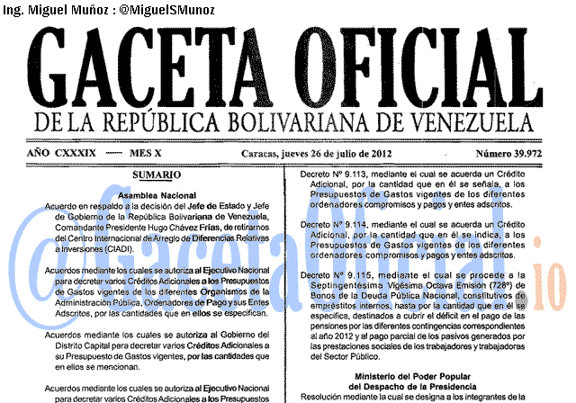 Gaceta Oficial 39972 del 26 Julio 2012