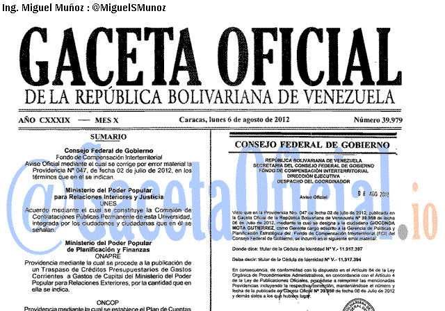 Gaceta Oficial 39979 del 6 Agosto 2012