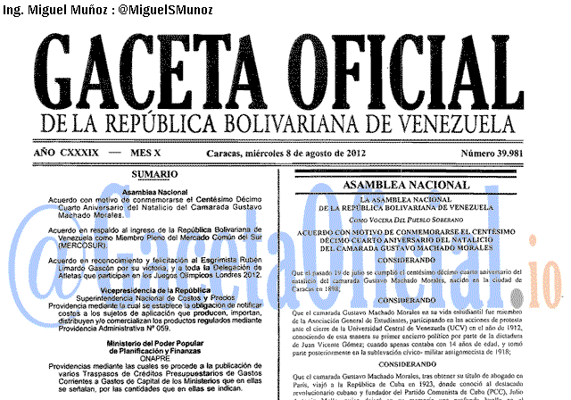 Gaceta Oficial 39981 del 8 Agosto 2012