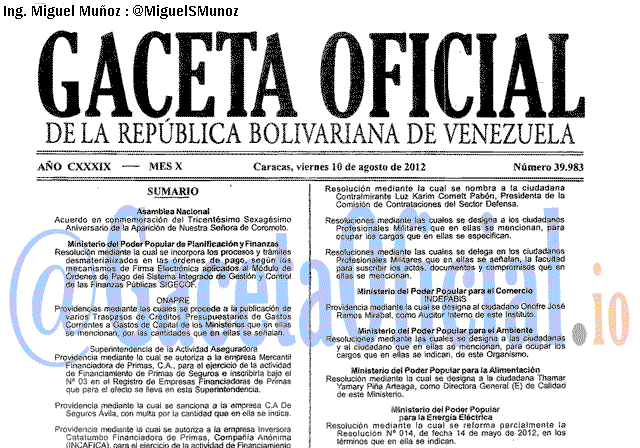 Gaceta Oficial 39983 del 10 Agosto 2012