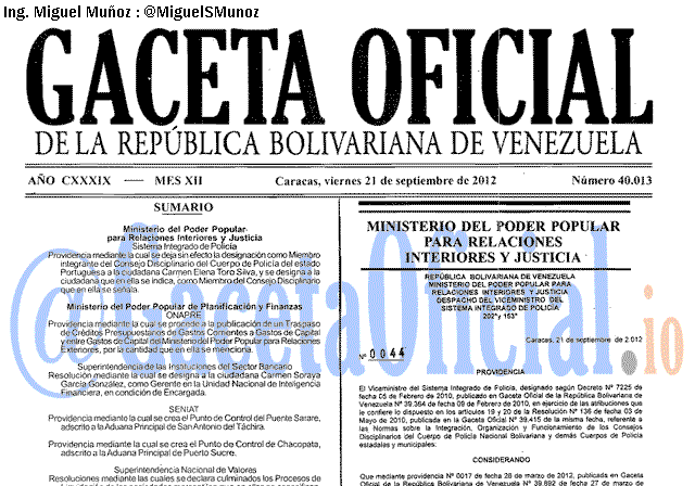 Gaceta Oficial 40013 del 21 Septiembre 2012