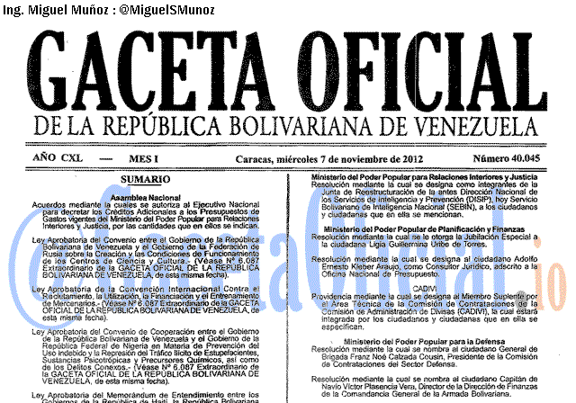 Gaceta Oficial 40045 del 7 Noviembre 2012