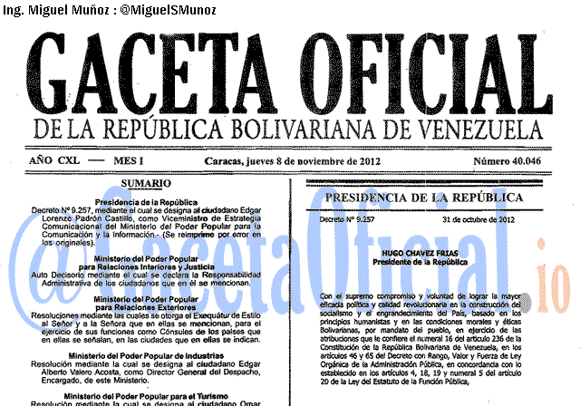 Gaceta Oficial 40046 del 8 Noviembre 2012