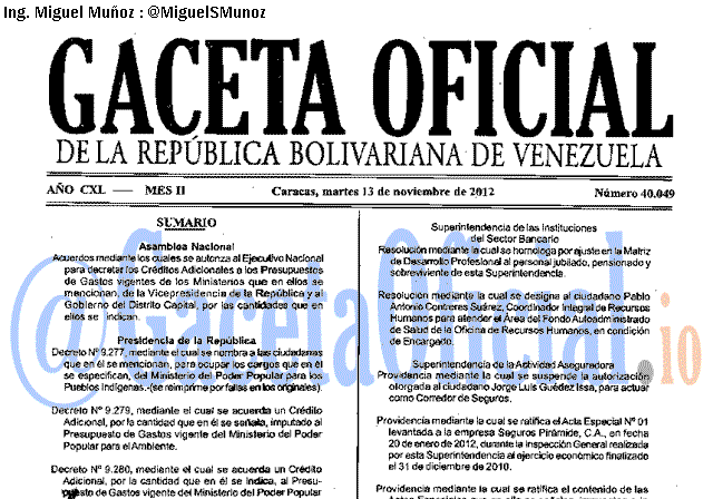 Gaceta Oficial 40049 del 13 Noviembre 2012